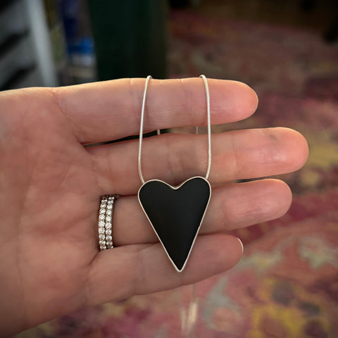 Matte Black Jade Heart Necklace