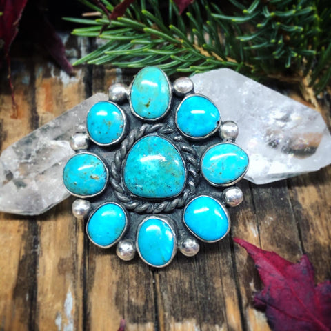 Tonopah Turquoise Cluster Ring 7.75